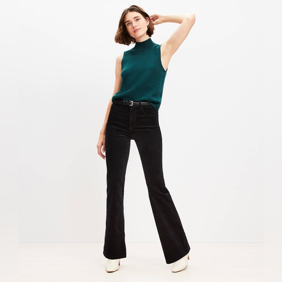 LOFT Velvet Five Pocket Flare Pants Black - Picture 2 of 11